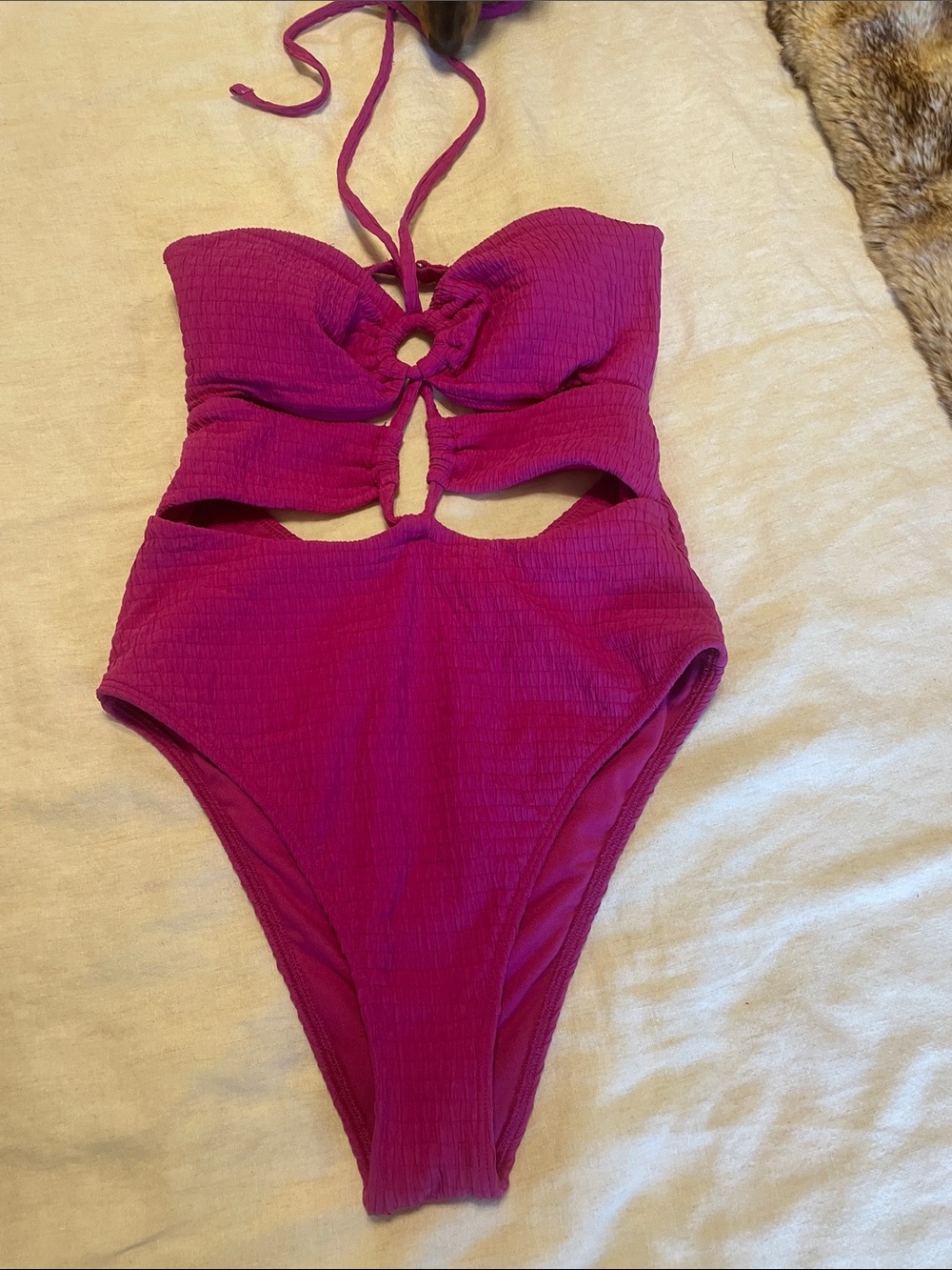 Abercrombie & Fitch Hot Pink Textured Cutout One-Piece Swimsuit